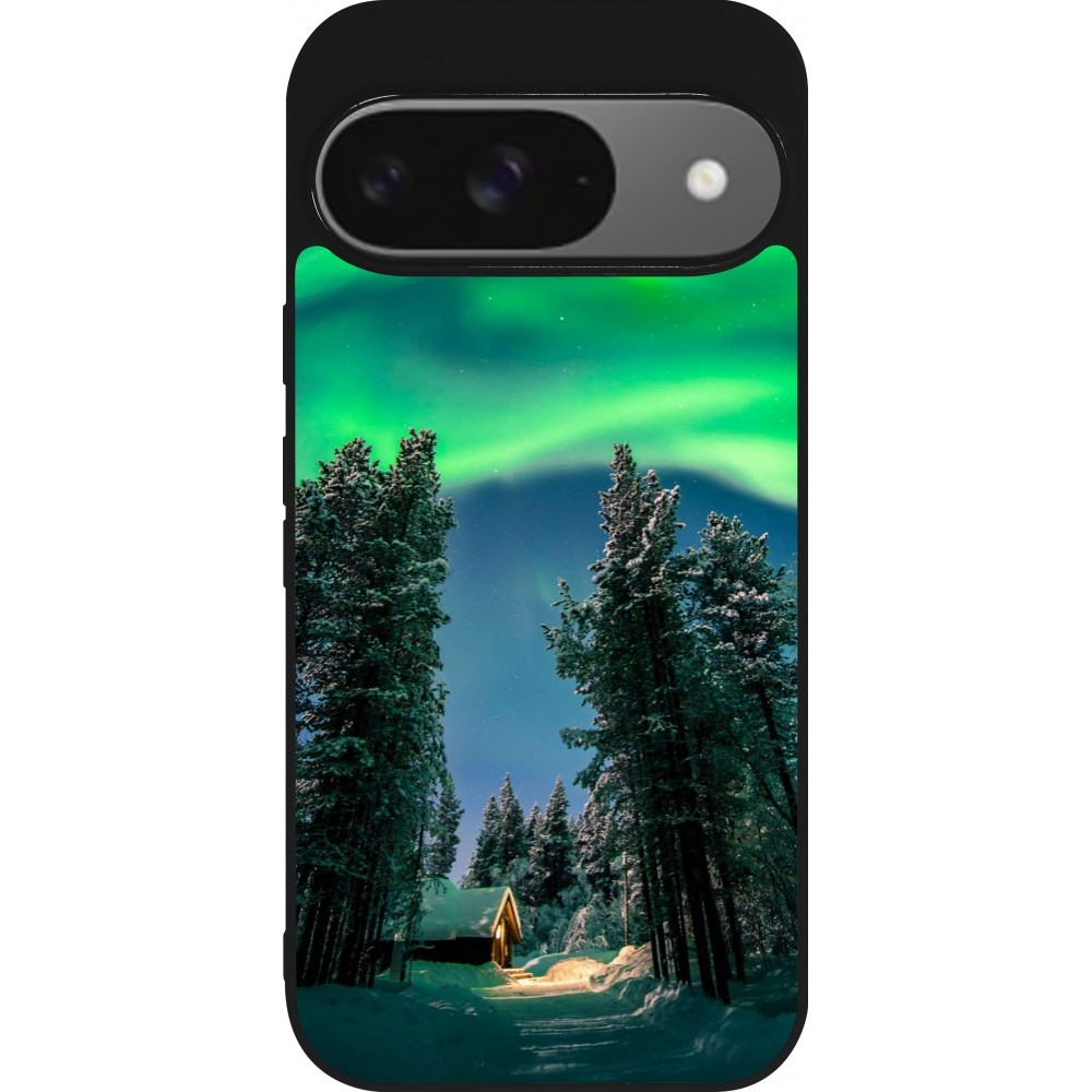 Google Pixel 9 / Pixel 9 Pro Case Hülle - Silikon schwarz Winter 22 Northern Lights