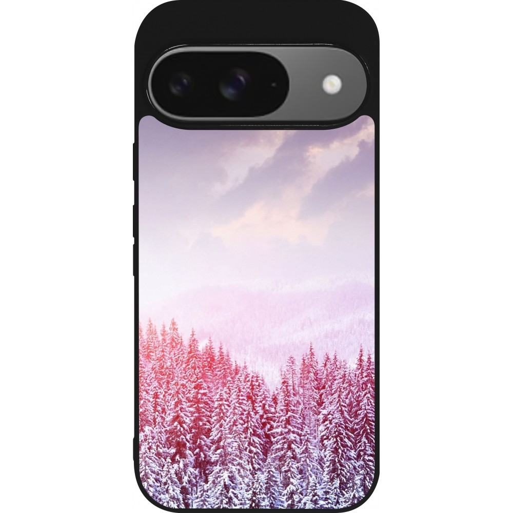 Google Pixel 9 / Pixel 9 Pro Case Hülle - Silikon schwarz Winter 22 Pink Forest