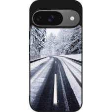 Google Pixel 9 / Pixel 9 Pro Case Hülle - Silikon schwarz Winter 22 Snowy Road