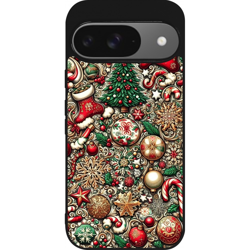 Google Pixel 9 / Pixel 9 Pro Case Hülle - Silikon schwarz Weihnachten 2023 Mikromuster