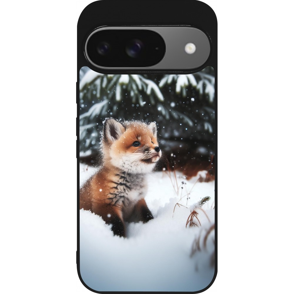 Google Pixel 9 / Pixel 9 Pro Case Hülle - Silikon schwarz Weihnachten 2023 Fuechslein Tanne