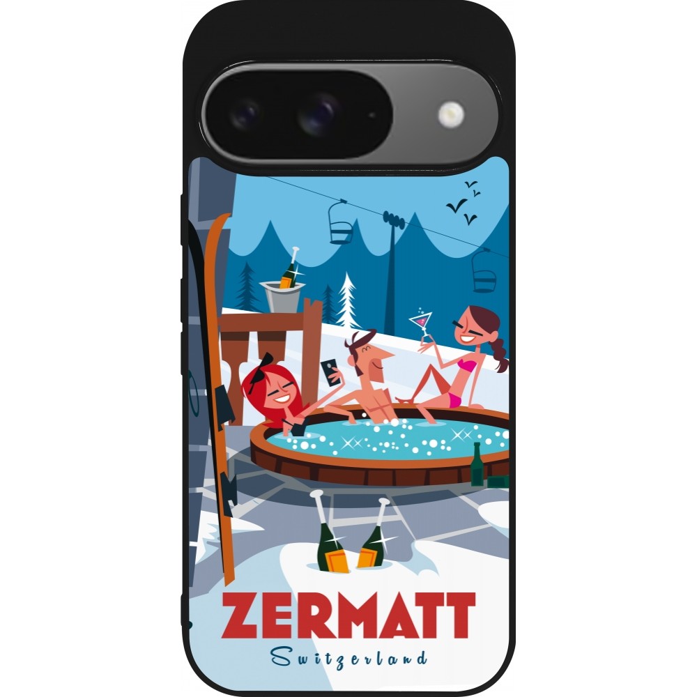 Google Pixel 9 / Pixel 9 Pro Case Hülle - Silikon schwarz Zermatt Mountain Jacuzzi