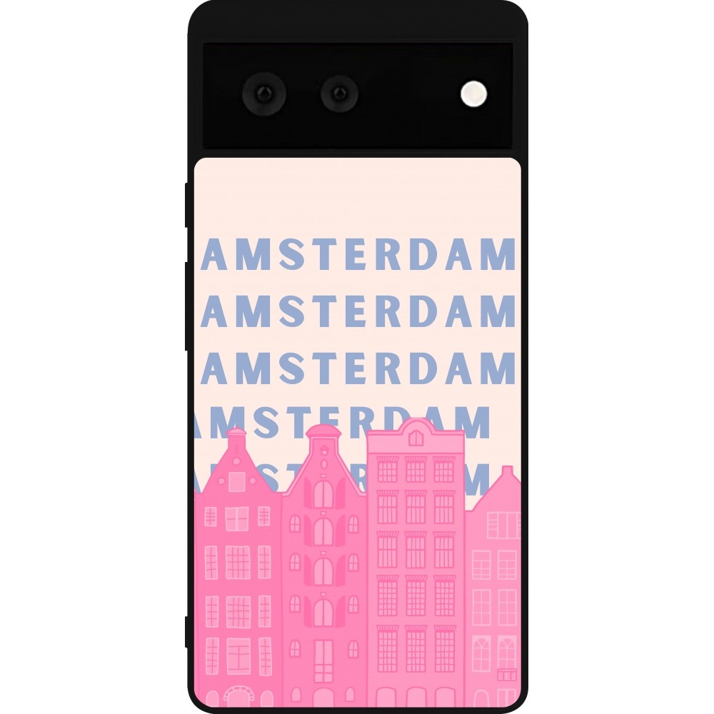 Google Pixel 6 Case Hülle - Silikon schwarz Amsterdam Pink Print