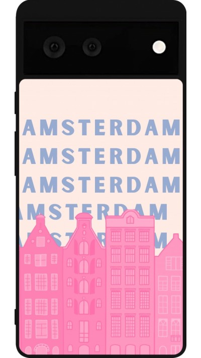 Google Pixel 6 Case Hülle - Silikon schwarz Amsterdam Pink Print