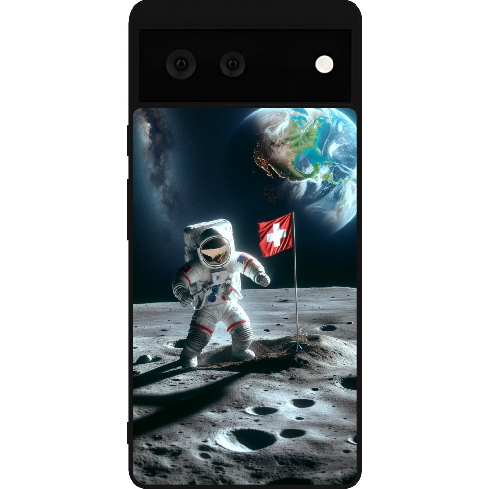 Google Pixel 6 Case Hülle - Silikon schwarz Astro Schweiz auf dem Mond