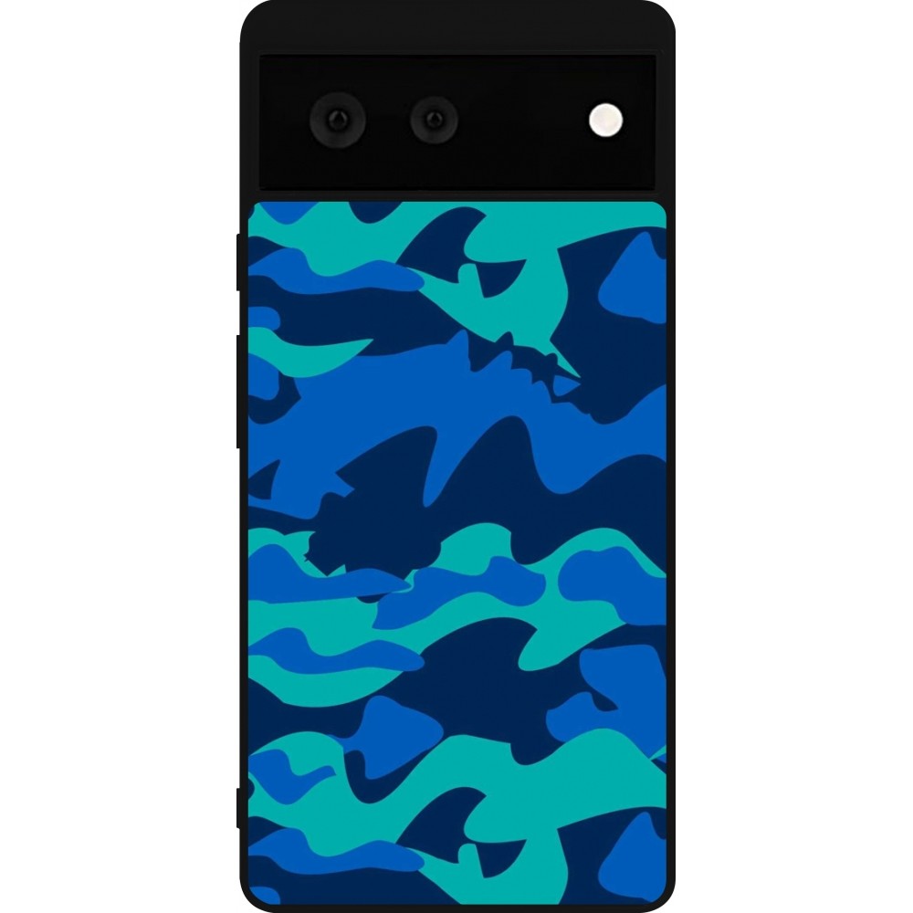 Google Pixel 6 Case Hülle - Silikon schwarz Camo Blue