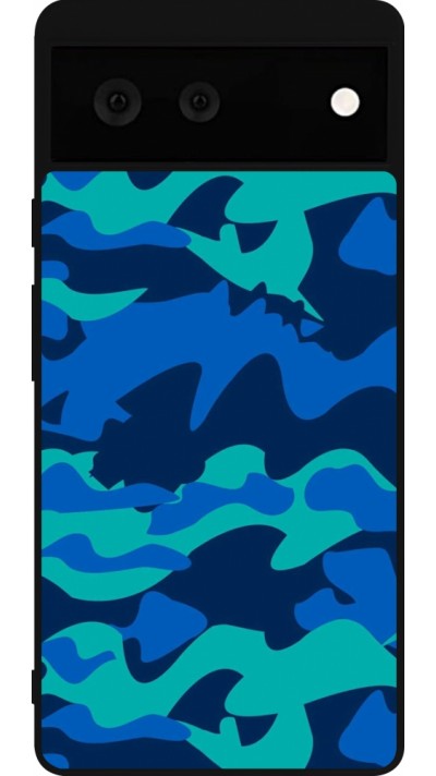 Google Pixel 6 Case Hülle - Silikon schwarz Camo Blue