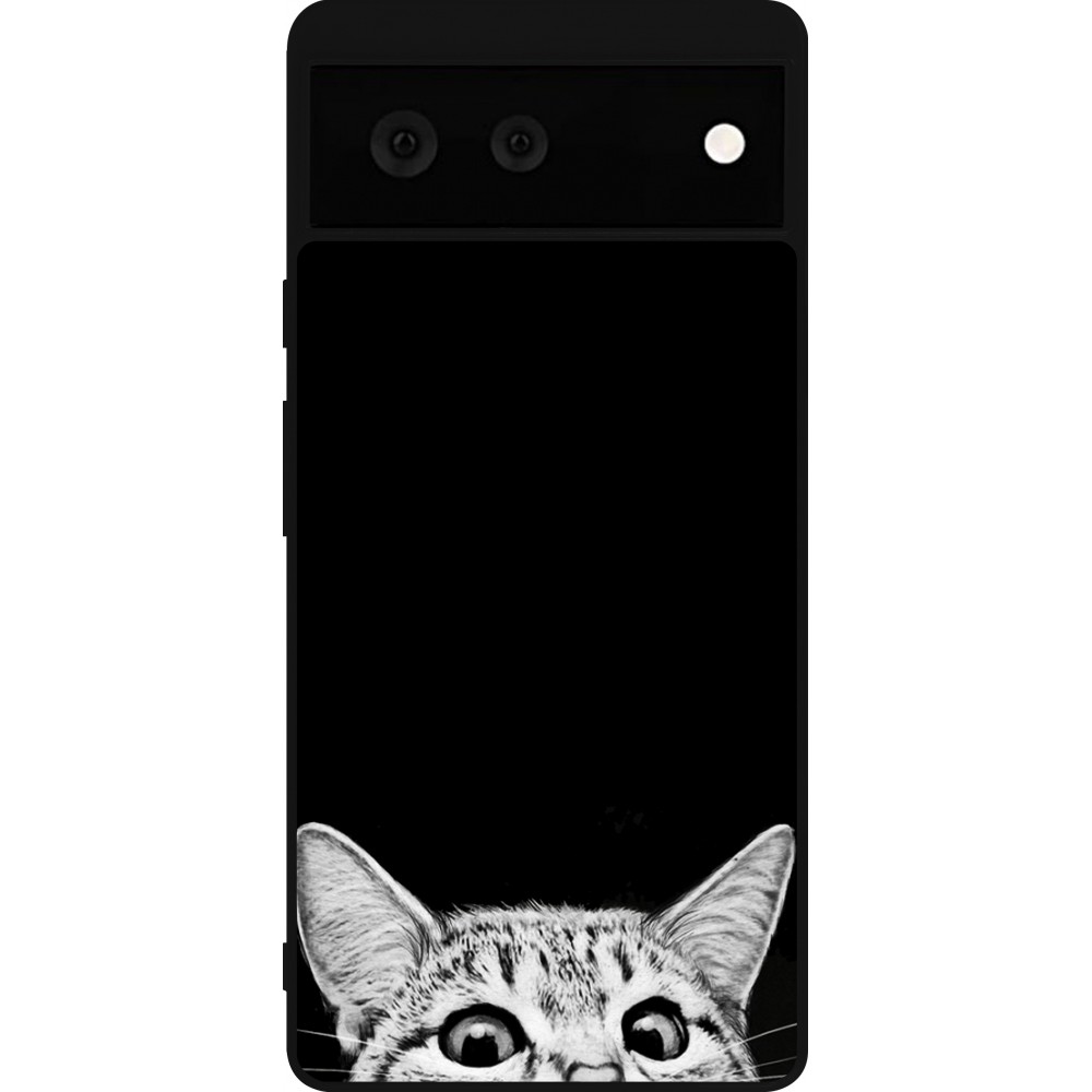 Google Pixel 6 Case Hülle - Silikon schwarz Cat Looking Up Black