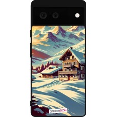 Google Pixel 6 Case Hülle - Silikon schwarz Chalet Berg verschneit