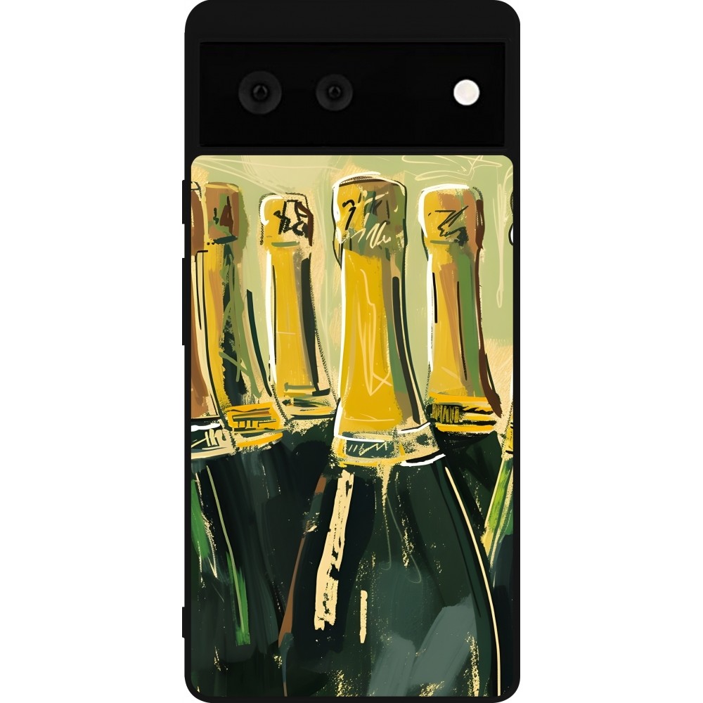 Google Pixel 6 Case Hülle - Silikon schwarz Champagne Malerei