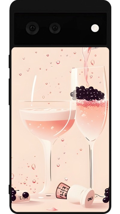 Google Pixel 6 Case Hülle - Silikon schwarz Champagne Pouring Pink