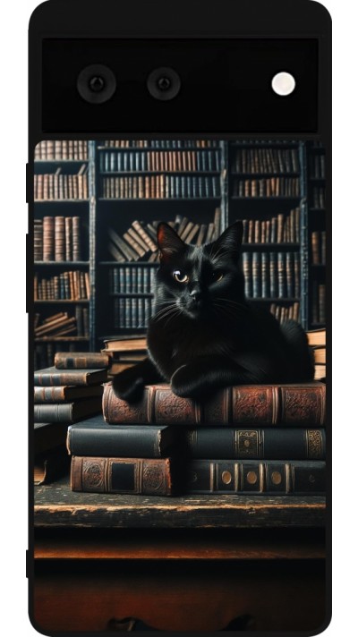 Google Pixel 6 Case Hülle - Silikon schwarz Katze Bücher dunkel