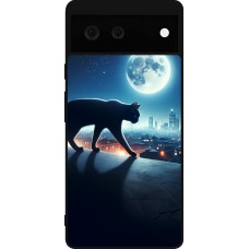 Google Pixel 6 Case Hülle - Silikon schwarz Schwarze Katze unter dem Vollmond