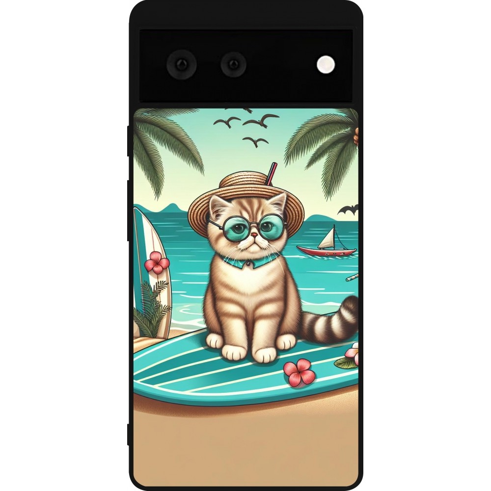 Google Pixel 6 Case Hülle - Silikon schwarz Chat Surf Stil