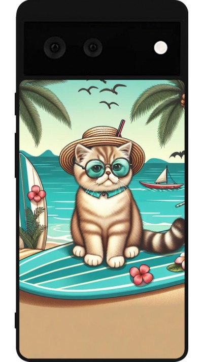 Google Pixel 6 Case Hülle - Silikon schwarz Chat Surf Stil