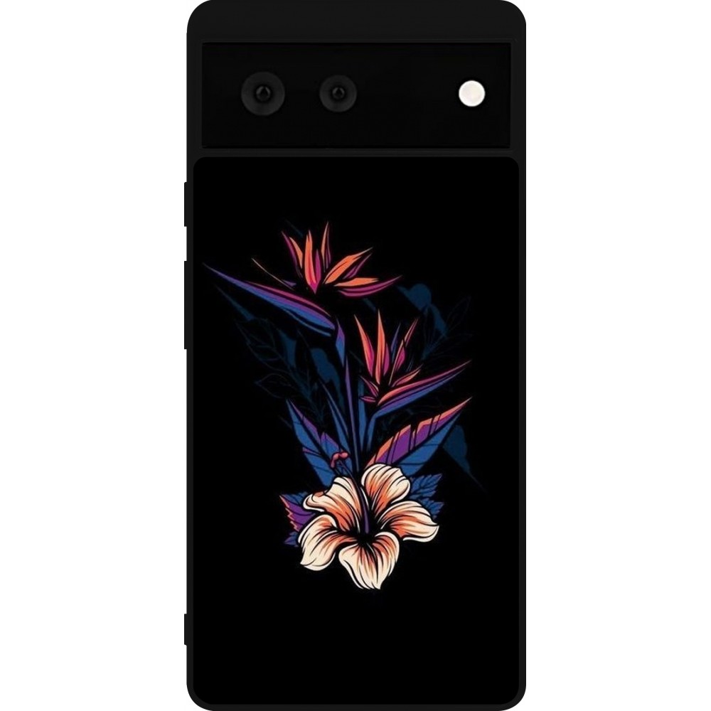 Google Pixel 6 Case Hülle - Silikon schwarz Dark Flowers