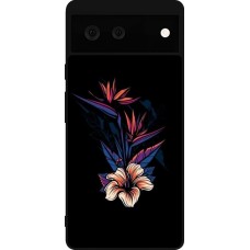 Google Pixel 6 Case Hülle - Silikon schwarz Dark Flowers