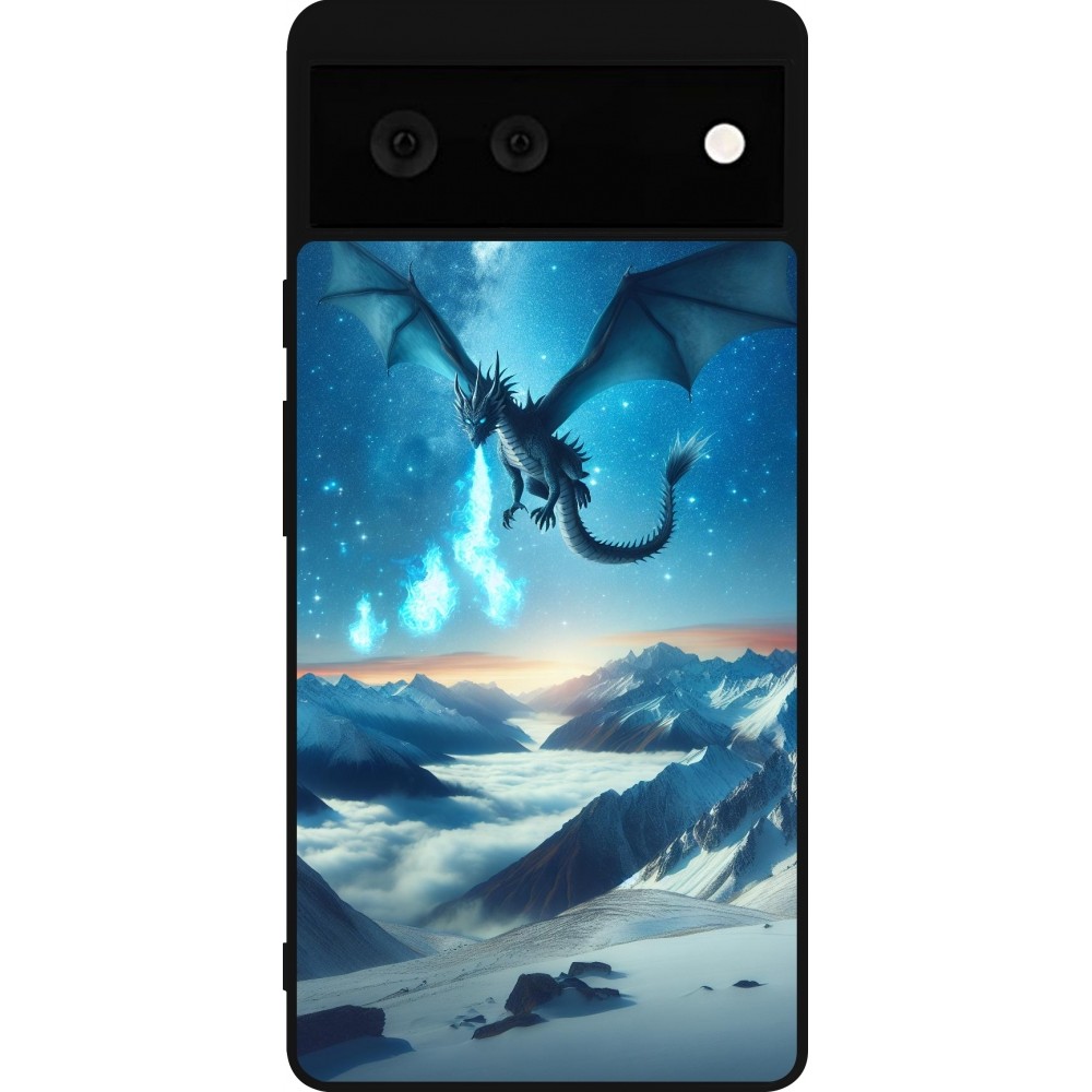 Google Pixel 6 Case Hülle - Silikon schwarz Drache nächtliche Berg