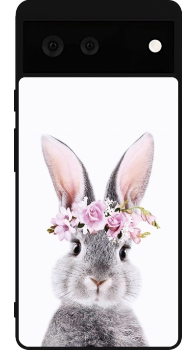 Google Pixel 6 Case Hülle - Silikon schwarz Easter 2023 flower bunny