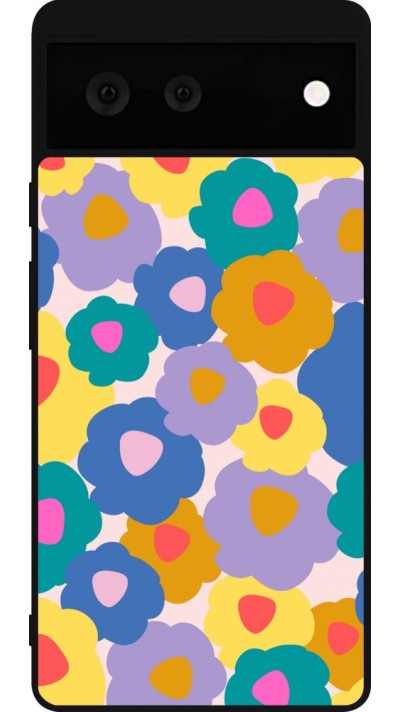 Google Pixel 6 Case Hülle - Silikon schwarz Easter 2024 flower power