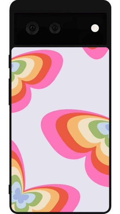 Google Pixel 6 Case Hülle - Silikon schwarz Easter 2024 rainbow butterflies