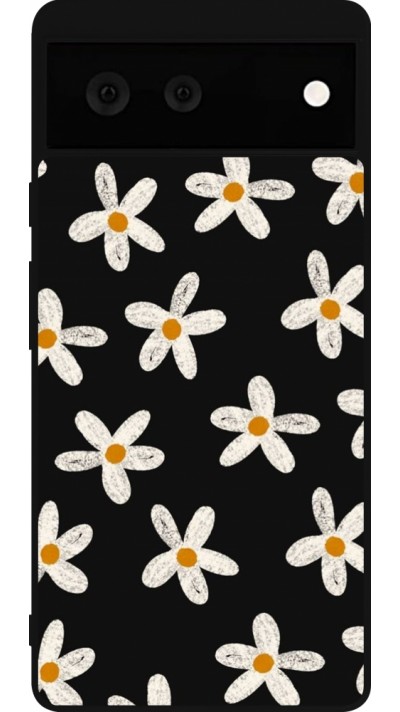 Google Pixel 6 Case Hülle - Silikon schwarz Easter 2024 white on black flower