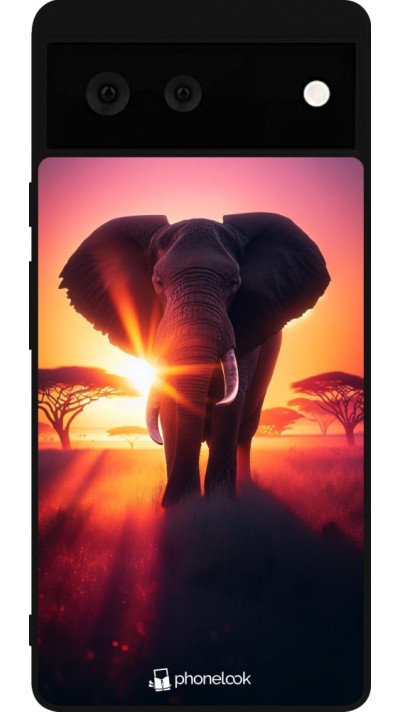 Google Pixel 6 Case Hülle - Silikon schwarz Elefant Sonnenaufgang Schönheit