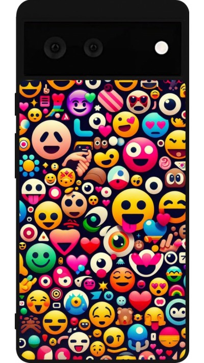 Google Pixel 6 Case Hülle - Silikon schwarz Emoji Mix Farbe