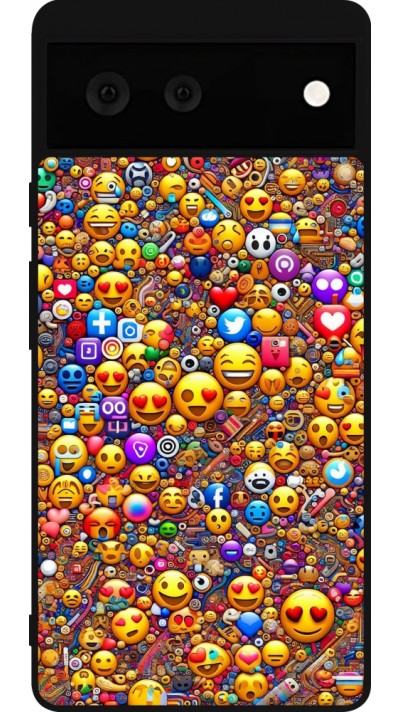 Google Pixel 6 Case Hülle - Silikon schwarz Emoji gemischt