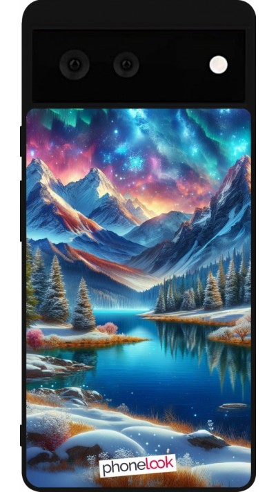 Google Pixel 6 Case Hülle - Silikon schwarz Fantasiebergsee Himmel Sterne