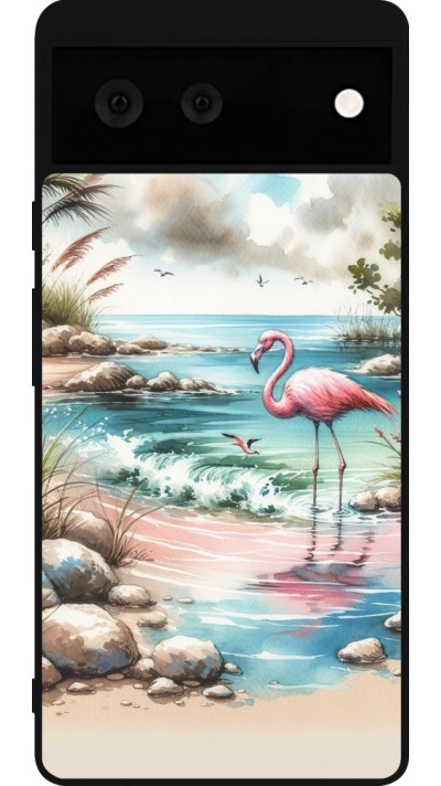 Google Pixel 6 Case Hülle - Silikon schwarz Flamingo Aquarell