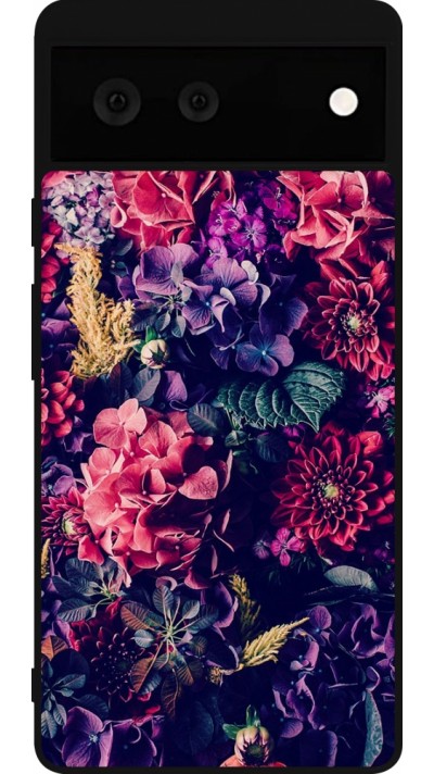 Google Pixel 6 Case Hülle - Silikon schwarz Flowers Dark