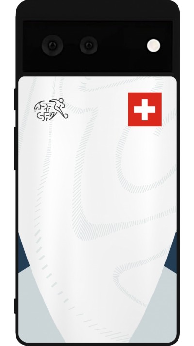 Coque Google Pixel 6 - Silicone rigide noir Maillot de football Suisse Extérieur personnalisable