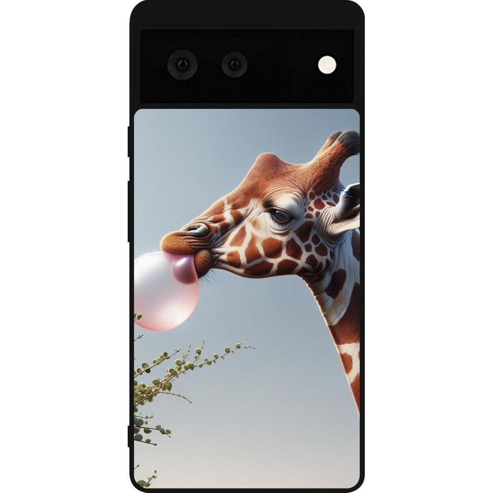 Google Pixel 6 Case Hülle - Silikon schwarz Giraffe mit Blase