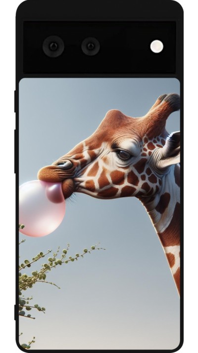 Google Pixel 6 Case Hülle - Silikon schwarz Giraffe mit Blase