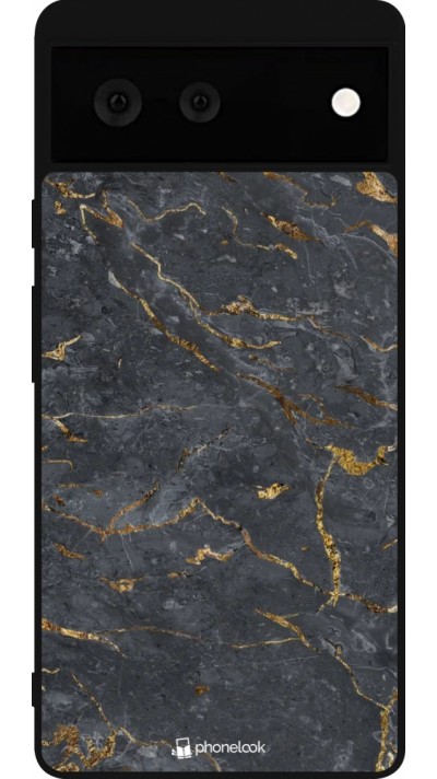 Google Pixel 6 Case Hülle - Silikon schwarz Grey Gold Marble