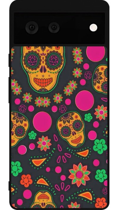 Google Pixel 6 Case Hülle - Silikon schwarz Halloween 22 colorful mexican skulls