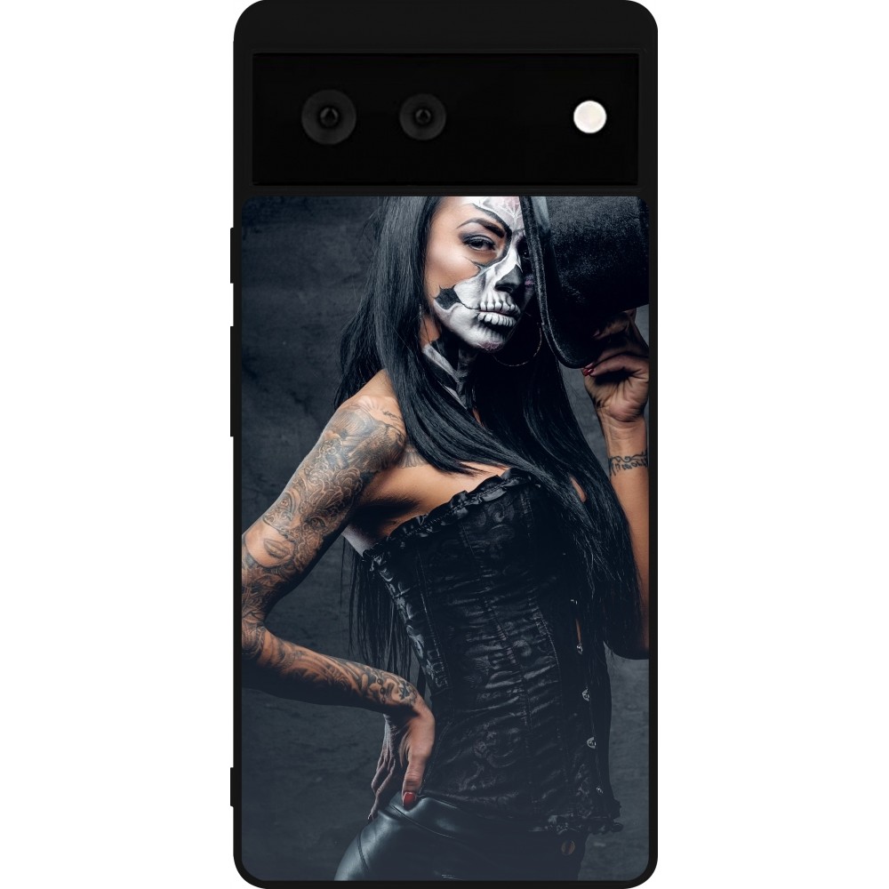 Google Pixel 6 Case Hülle - Silikon schwarz Halloween 22 Tattooed Girl