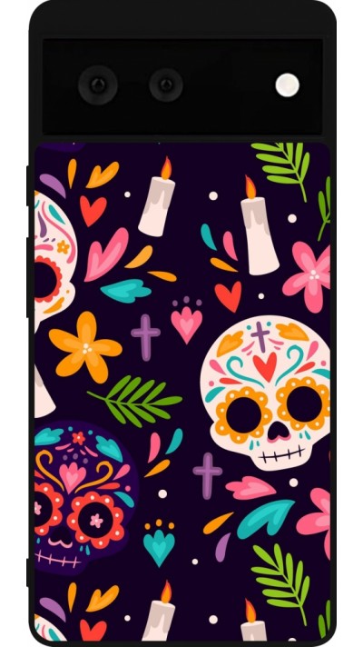 Google Pixel 6 Case Hülle - Silikon schwarz Halloween 2023 mexican style