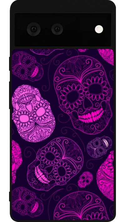 Google Pixel 6 Case Hülle - Silikon schwarz Halloween 2023 pink skulls