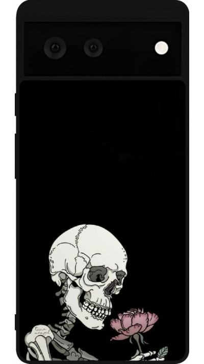 Google Pixel 6 Case Hülle - Silikon schwarz Halloween 2023 rose and skeleton