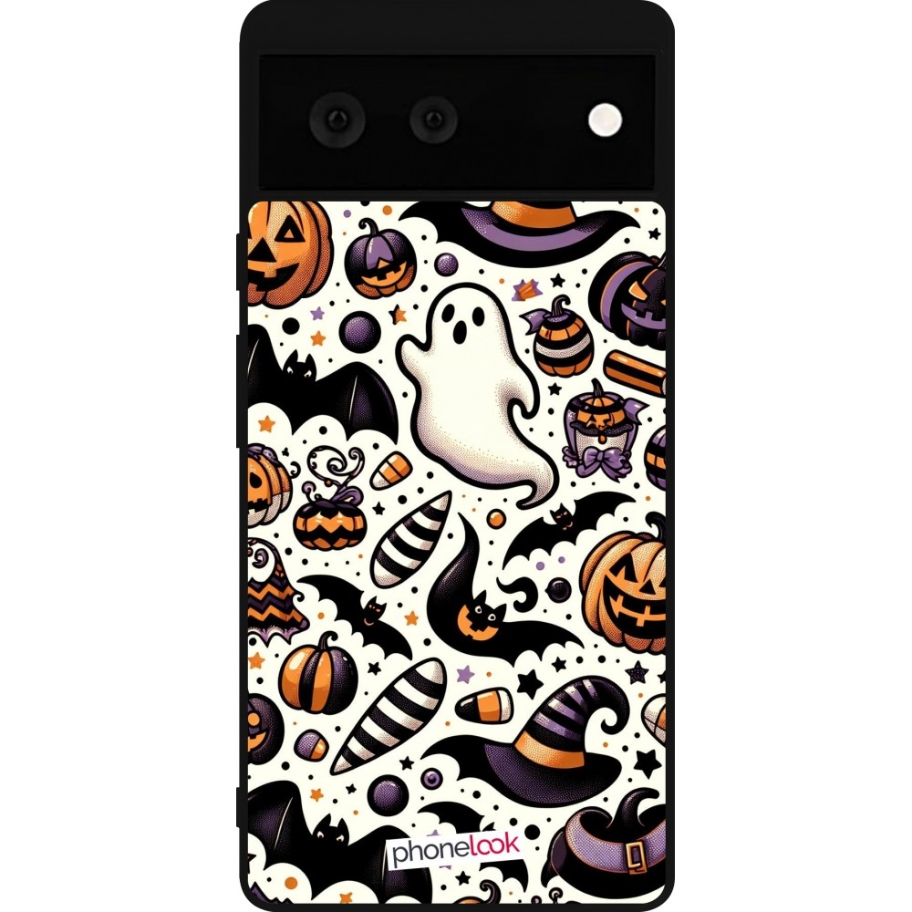 Google Pixel 6 Case Hülle - Silikon schwarz Halloween 2024 Niedliches Muster