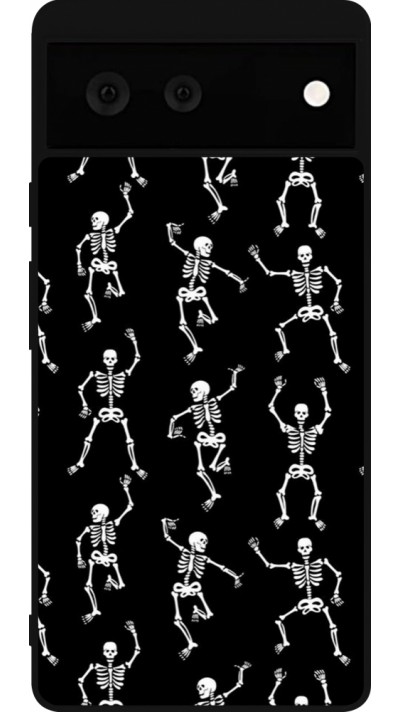 Google Pixel 6 Case Hülle - Silikon schwarz Halloween 2024 dancing skeleton