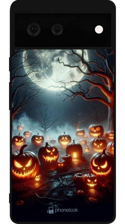 Google Pixel 6 Case Hülle - Silikon schwarz Halloween 2024 Viele Kuerbisse