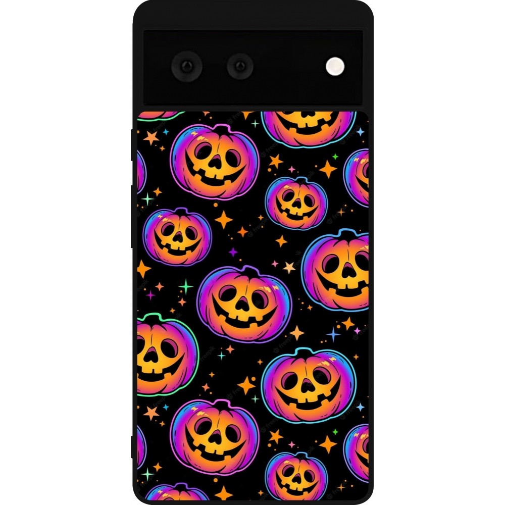 Google Pixel 6 Case Hülle - Silikon schwarz Halloween 2024 rainbow pumpkins