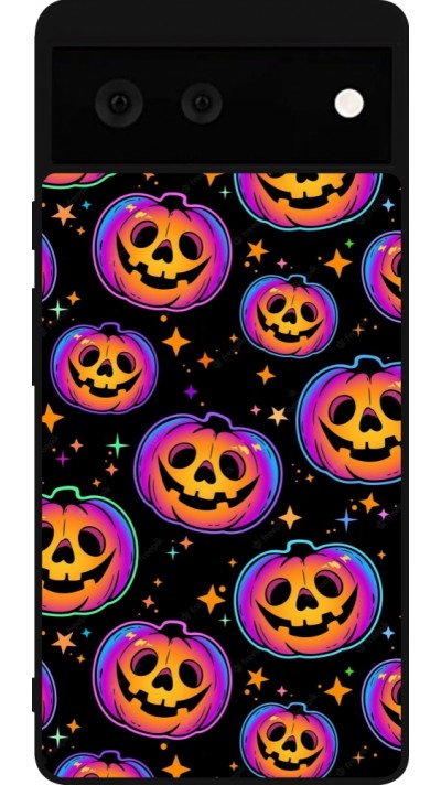 Google Pixel 6 Case Hülle - Silikon schwarz Halloween 2024 rainbow pumpkins