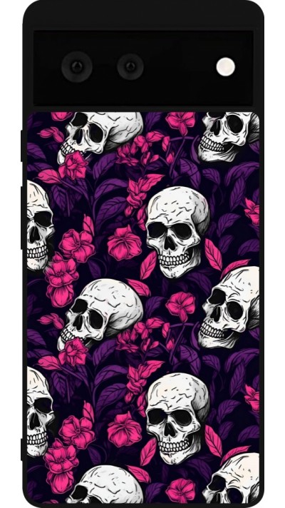 Google Pixel 6 Case Hülle - Silikon schwarz Halloween 2024 romantic skulls