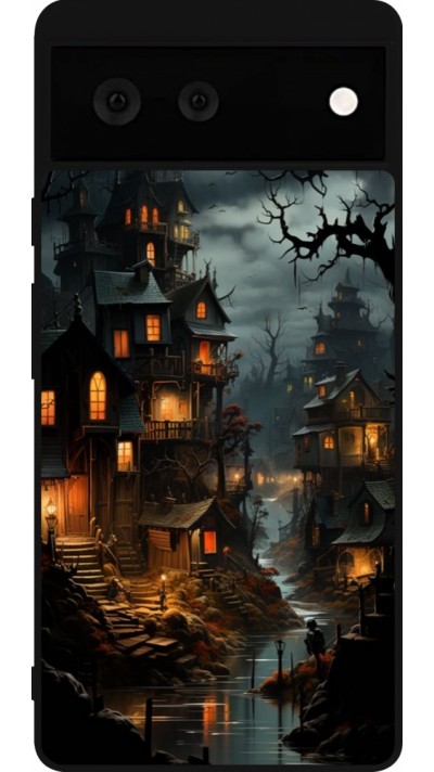 Google Pixel 6 Case Hülle - Silikon schwarz Halloween 2024 scary town