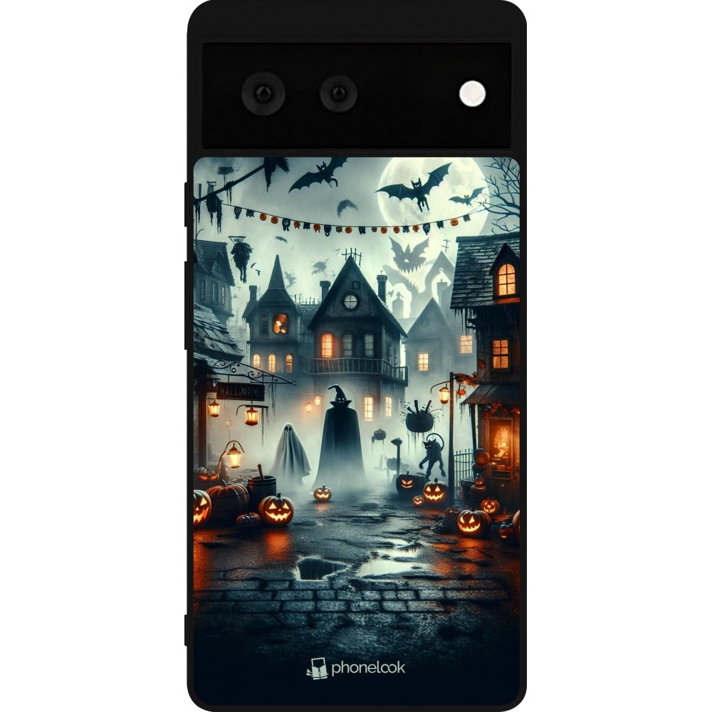 Google Pixel 6 Case Hülle - Silikon schwarz Halloween Spukstadt