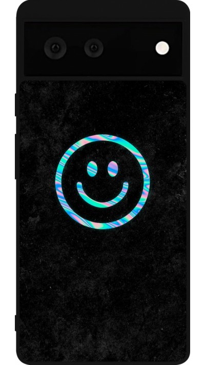 Google Pixel 6 Case Hülle - Silikon schwarz Happy smiley irisirt